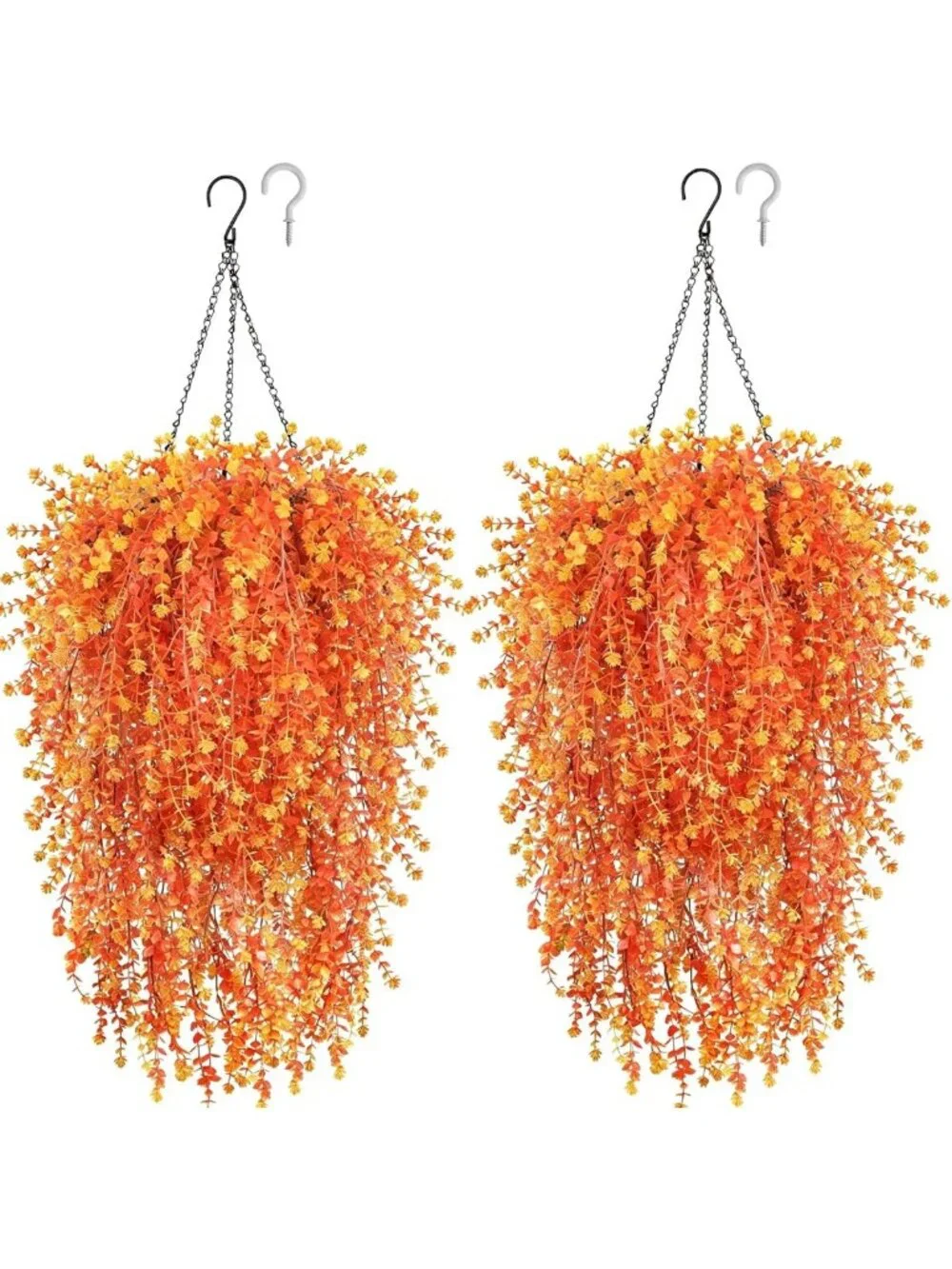 2 Set UV Resistant Fall Artificial Flower Hanging Baskets for Outdoor Decor
